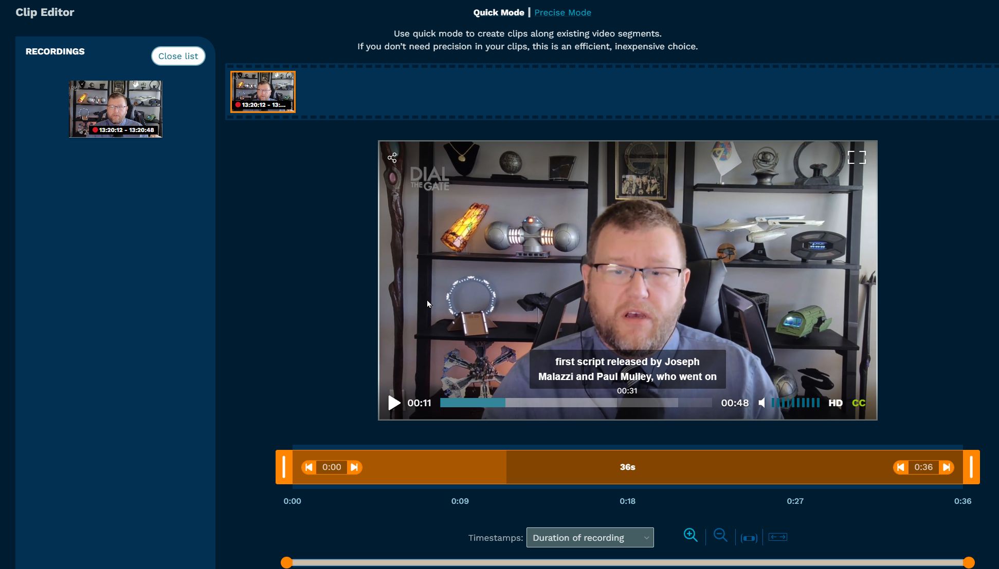 Clip transcribed livestream