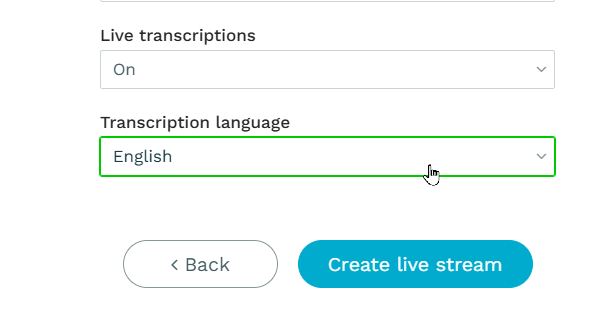 Live transcriptions livestream setting