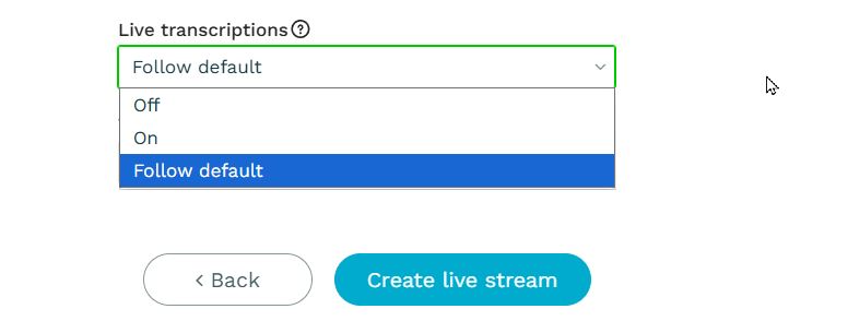 Live transcriptions livestream setting