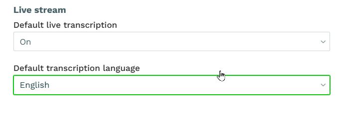 Live transcriptions language workspace setting